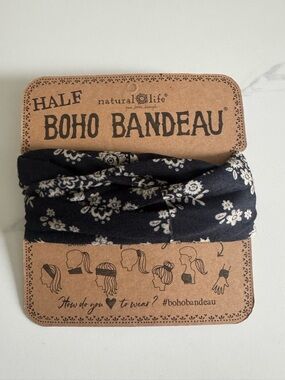 NATURAL LIFE Black Floral Boho Half Bandeau Headband
